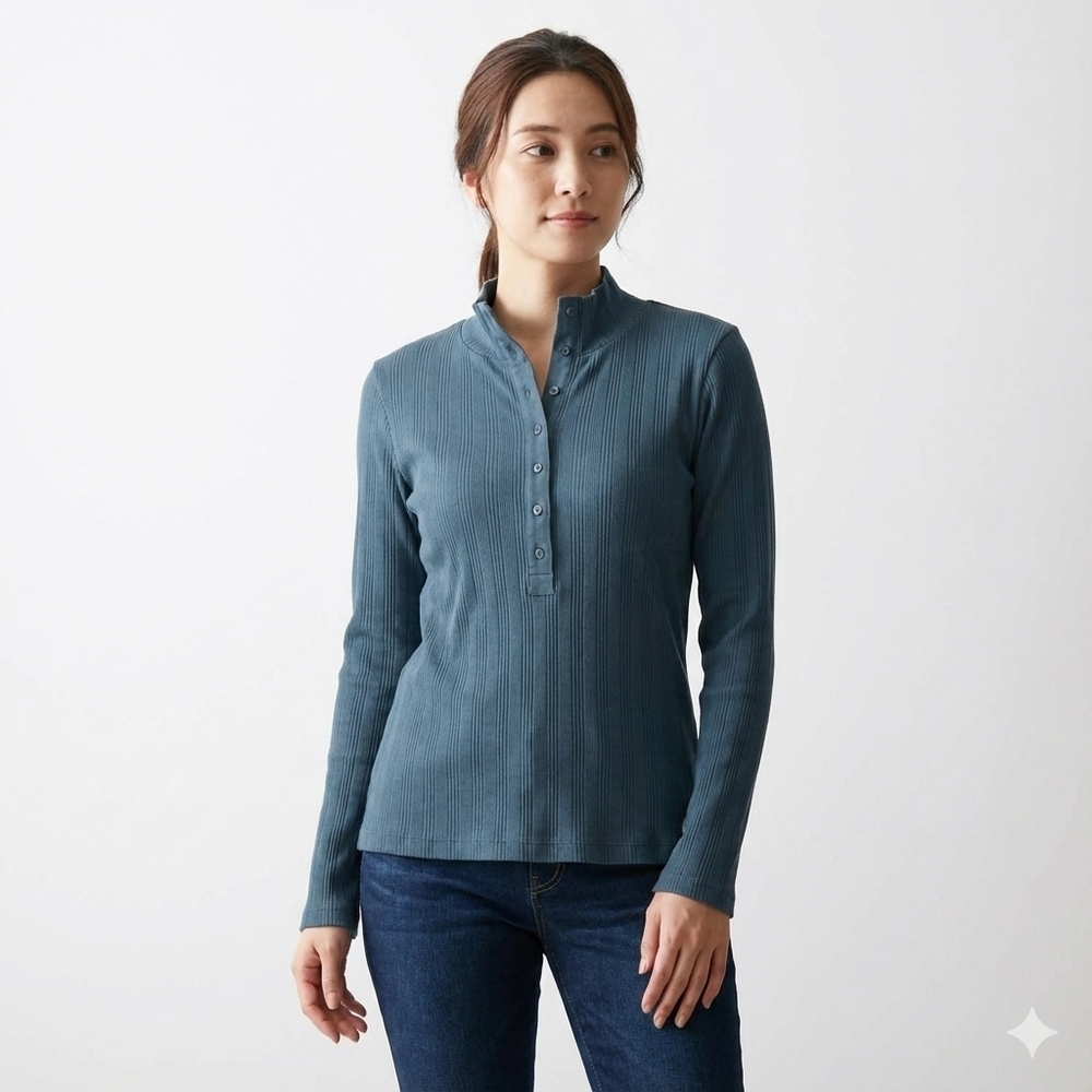 NWOT Sundance Half Button Long Sleeve Knit Cotton Ribbed Top‎ Sweater Size S